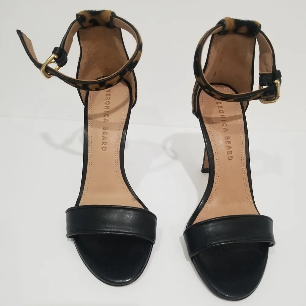 NWOT Veronica Beard Leopard Black Leather Heels
